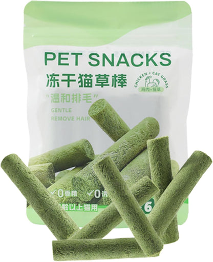 Feline Grass Treats - Hairball Removal Treats | Dried Chicken Cat Grass Sticks for Teething Oral Care and Teeth Cleaning Appetite Boosting Indoor Kittens and Adults