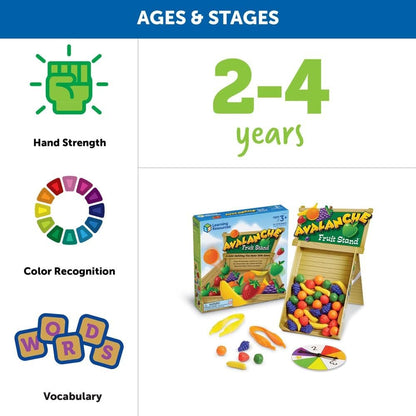Learning Resources Avalanche Fruit Stand, Fine Motor/Grip Game, Develops Color Matching Skills, 42 Piece Set, Ages 3+