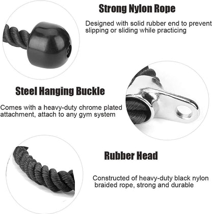 Tricep Rope Pull Down, Heavy Duty 27-inch Rope Length, Gym Accessories Coated Nylon Rope with Cast Steel Hook for Gym Workout Exercise