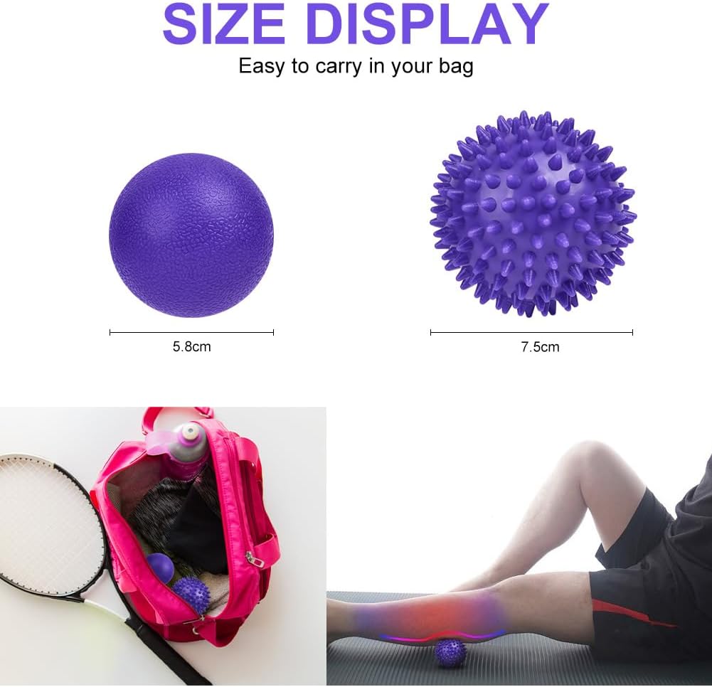 URAQT Massage Balls, 2 Pieces Lacrosse Ball Massage Ball Muscle Massage Ball for Self-Massage, Massage Balls Set of Massage Balls for Muscle Recovery (Purple)