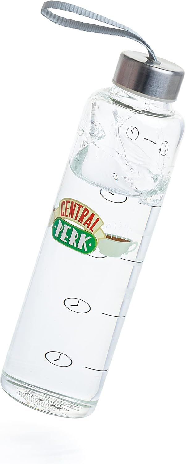 Paladone Friends Glass Water Bottle, Clear/Silver
