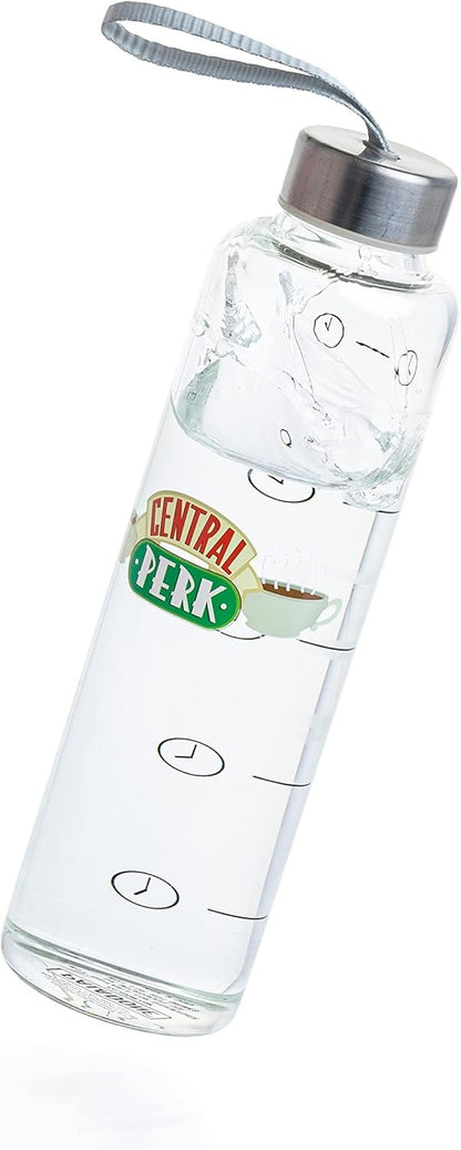 Paladone Friends Glass Water Bottle, Clear/Silver