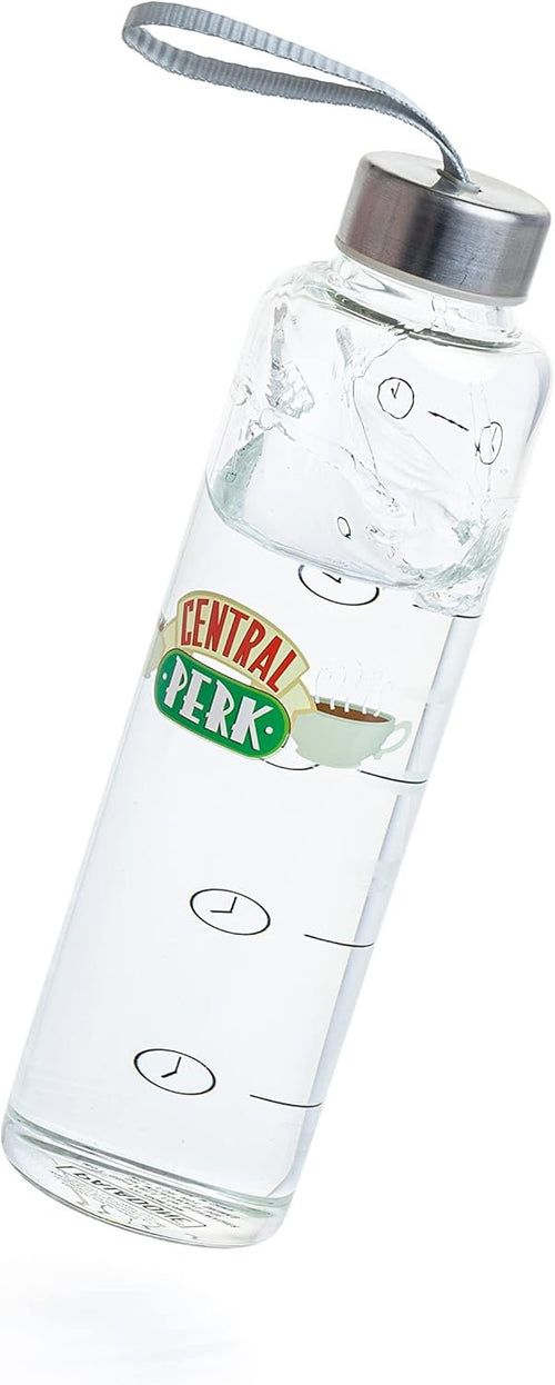Paladone Friends Glass Water Bottle, Clear/Silver
