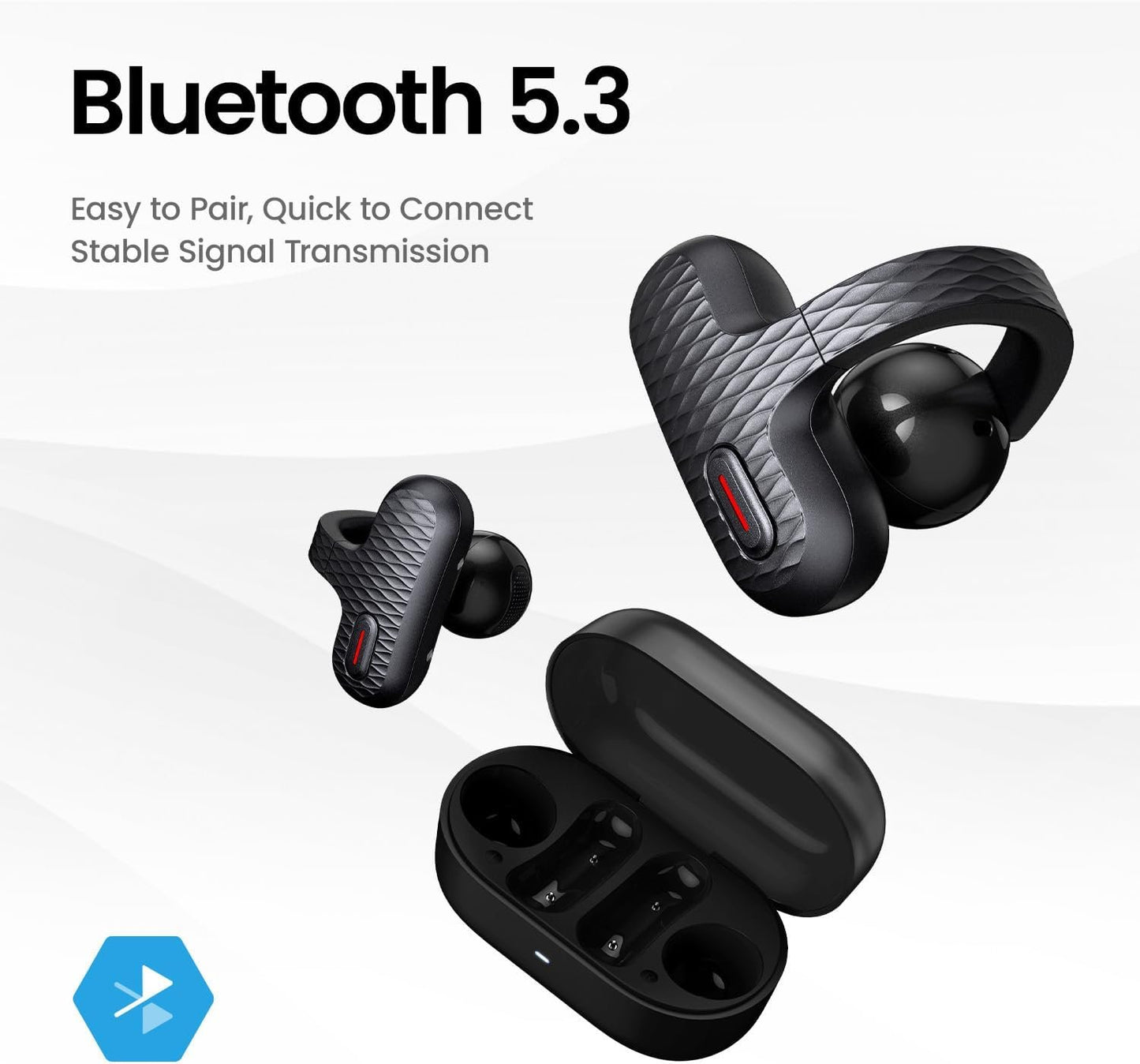 Amazfit Up Bluetooth Headphones, Open Ear Wireless Earbuds with Easy Touch, IPX4 Water Resistant Earphone, AI Noise Reduction, Earphones Compatible with Android & iPhone
