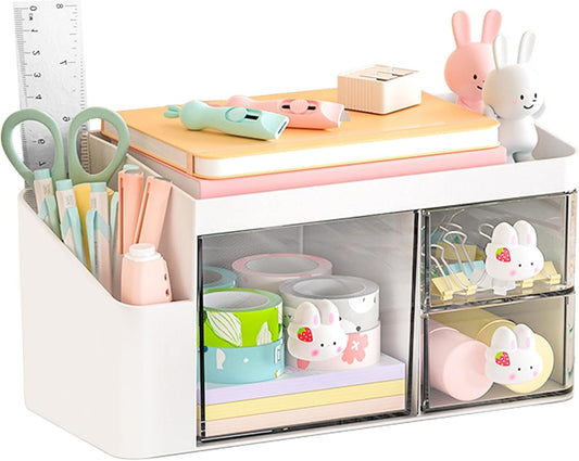 SAYEEC Desk Organizer with 3 Drawers and Pencil Pen holder, Multi-Functional Desktop Makeup Stationery Accessories Organizer, Desk Organization Storage Box Caddy for Office School Home Vanity Table