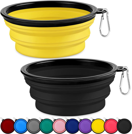 Collapsible Dog Bowls-2 Pack Large Size for Large/ Medium Dogs, Dog Travel Water Bowl, Dog Cat Portable Water Bowl, Dog Pet Feeding Watering Dish Outdoor Hiking Parking Traveling with 2 Carabiners