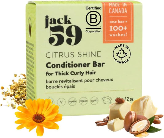 Natural Conditioner Bar for Thick Curly Hair, Shine Boosting, Scalp Soothing, Stimulates Hair Growth, Increased Softness and Manageability, Eco Friendly Products Made in Canada, Citrus Shine, 2oz