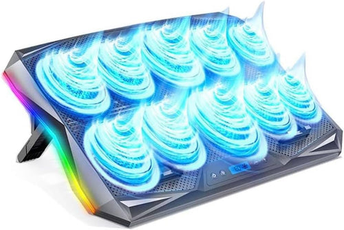 ZYHKJYL 10 Fans RGB Gaming Laptop Cooler Cooling Pad 15-17.3 Inch, Cooling Stand with 6 Height Adjustable, Laptop Cooler with RGB 2 USB Ports, black