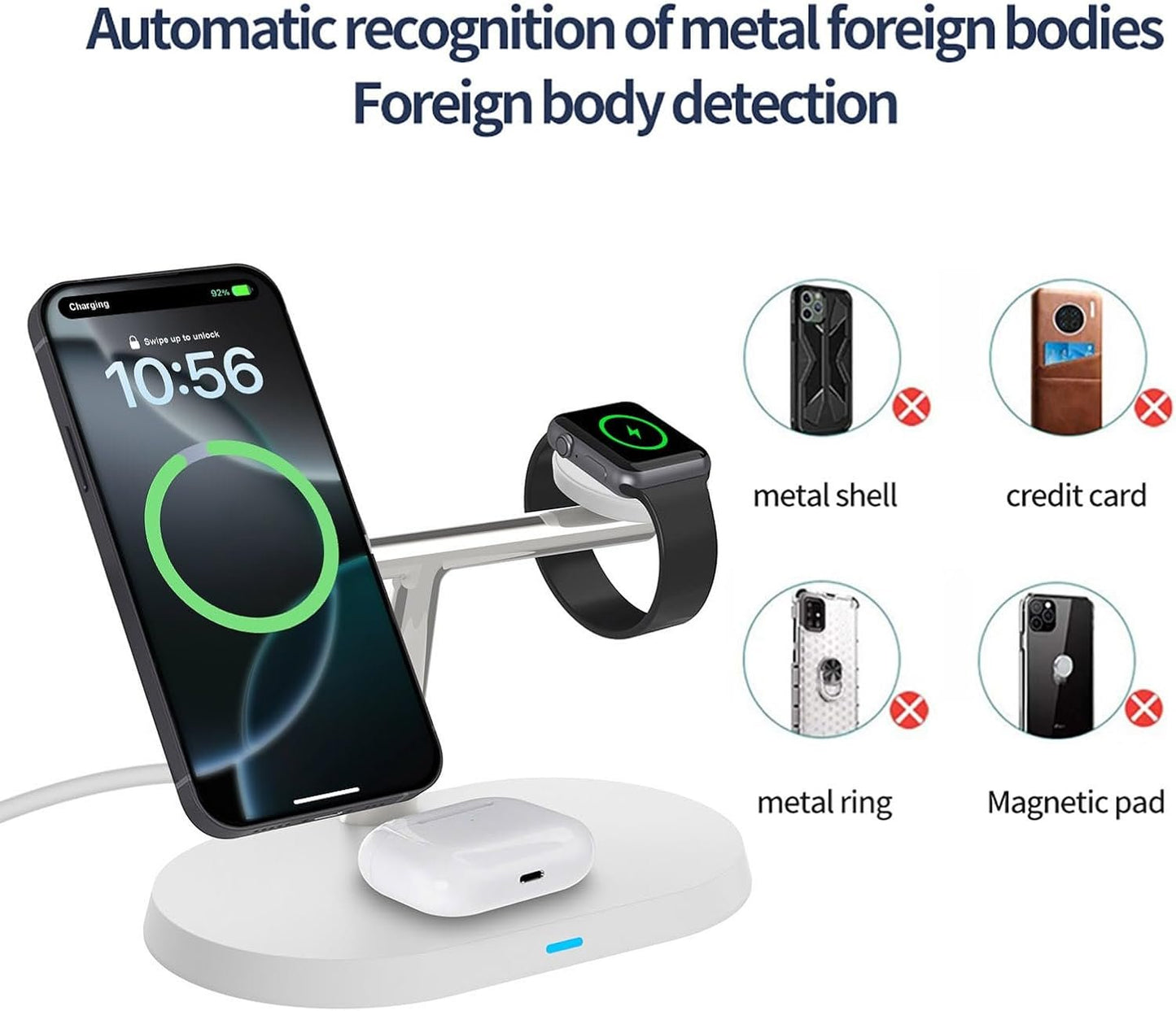 3 in 1 Wireless Charger Stand for Mag-Safe Charging,15W Fast Magnetic Wireless Charging Station for iPhone 16/15/14/13/12 Pro/Pro Max/Plus/mini,AirPods,Apple Watch Series 10/9/8/7/6/SE/5/4/3/Ultra 2