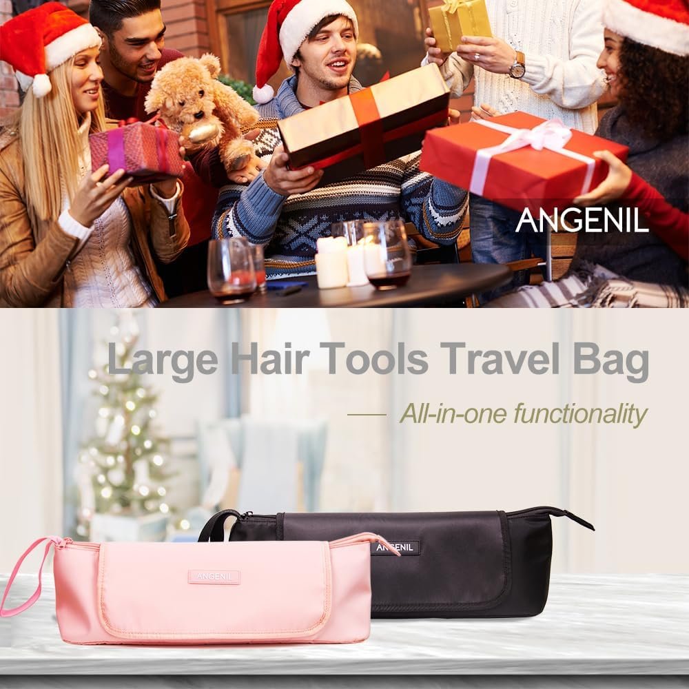 ANGENIL Large Curling Iron Bag, Heat Mat for Hair Tools Travel Bag 2 in 1 with Heat Mat for Hair Curler, Hair Straightener Brush and Hot Air Brushes, Hot Tool Bag Accessories Organizer for Women