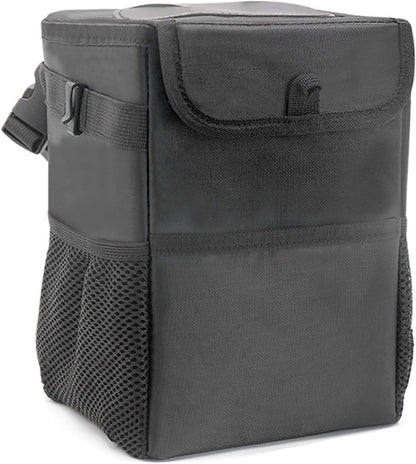 HYPIQQ Pattumiera da Campeggio con Coperchio e Tasche di stoccaggio Pieghevole Hanging Seat Gap necessità per Accessori Auto Life Essentials Cleaning Supplies,Nero,One Size