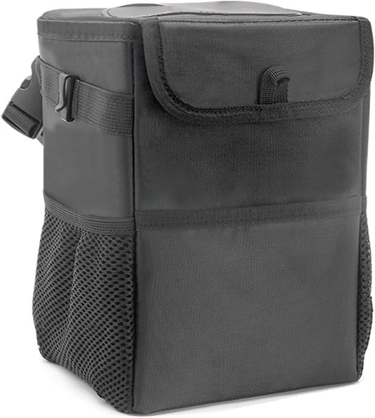 HYPIQQ Pattumiera da Campeggio con Coperchio e Tasche di stoccaggio Pieghevole Hanging Seat Gap necessità per Accessori Auto Life Essentials Cleaning Supplies,Nero,One Size