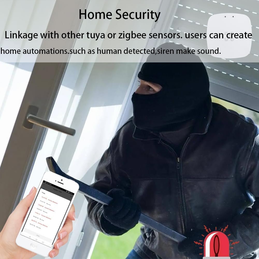 MmWave Human Presence Sensor,Zigbee Millimeter Wave Radar PIR Wired Motion Sensor,Requires TUYA HUB,Support Home Assistant via Zigbee2mqtt,for Indoor Home Automation