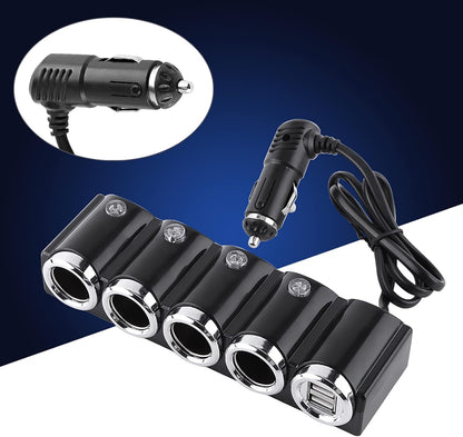 Cigarette Lighter, DC 12V/24V USB 4 Way Cigarette Lighter Socket Splitter with Two USB Ports, Charger Adapter for Electronic Equipment