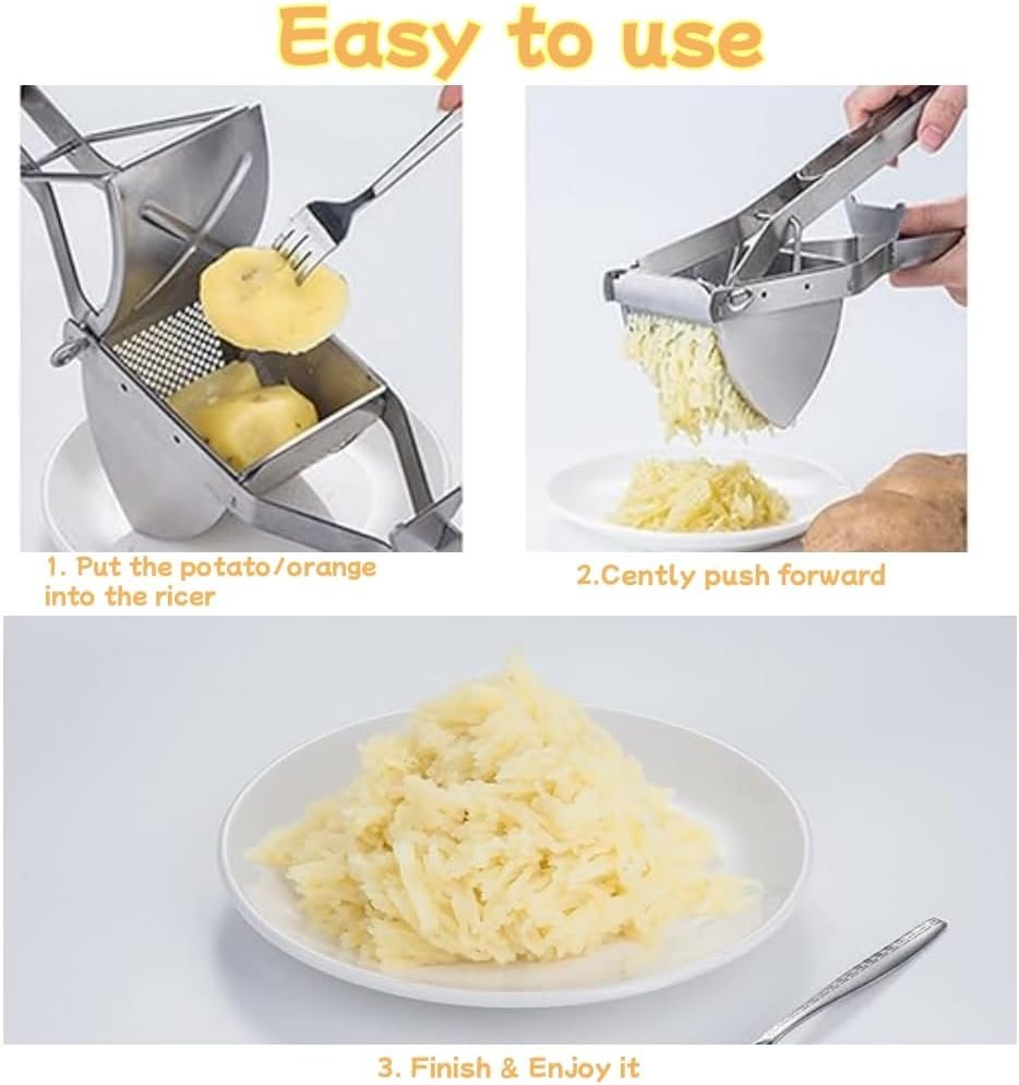 Large Potato Ricer Masher with Dough Scraper,Stainless Steel Ricer for Mashed Potatoes,Professional Masher Ricer Kitchen Tool,Fruit Vegetables Press Baby Food Masher,Ricer Masher,Dishwasher Safe