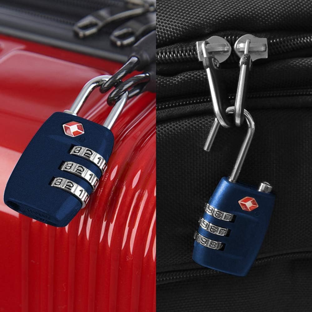 DanziX TSA Approved Lock and 4 Colors Stainless Steel Safety Tetherï¼Œ3-Dial Combination Travel Luggage Lock with Lanyard Security Cable for Protect Your Different Sizes of Suitcase,Baggage-Deep Blue