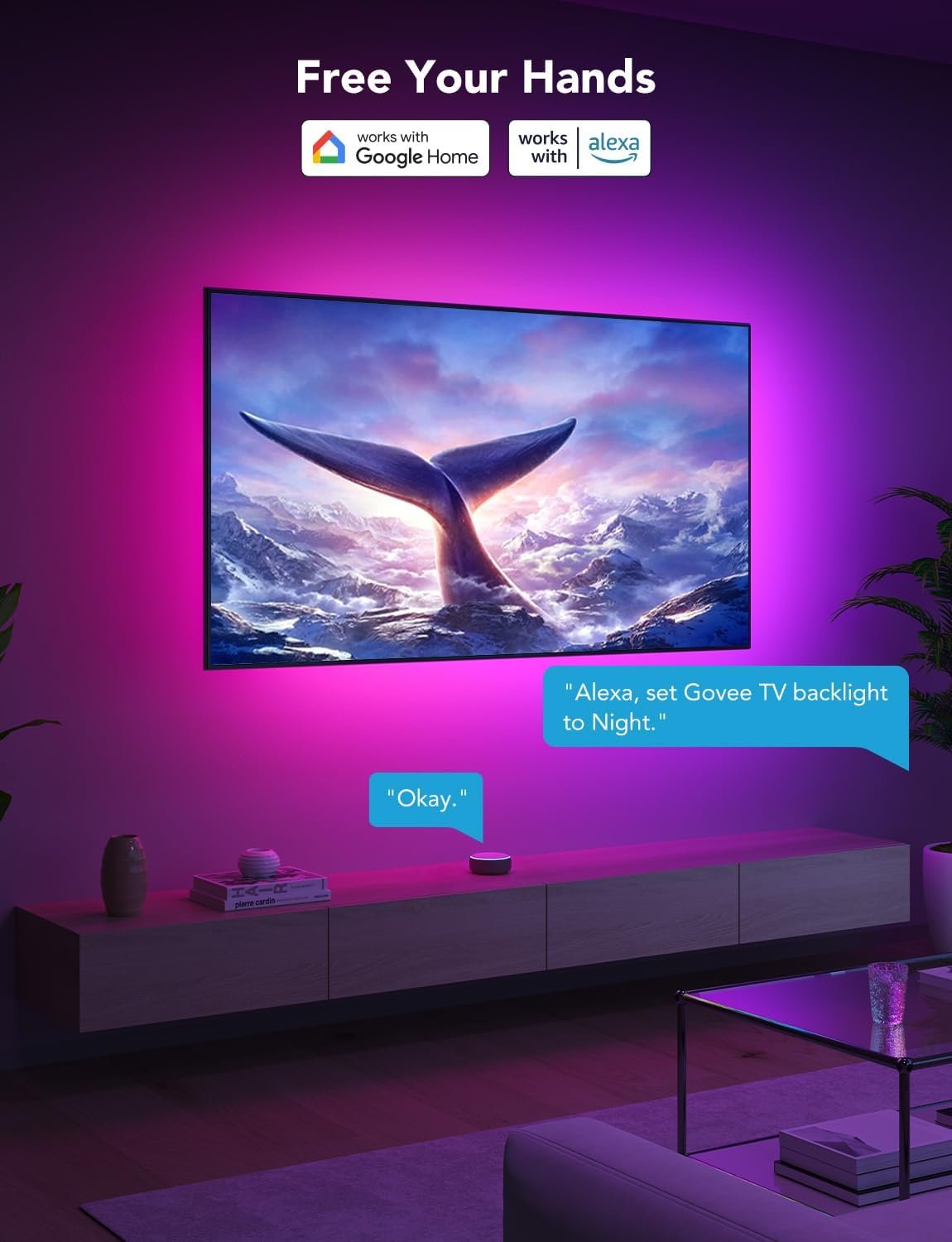 Govee TV LED Backlight Strip, RGBIC Smart LED Backlight for 40-50inch TVs, Music Sync, Wi-Fi Bluetooth & App Control, Works with Alexa & Google Assistant, 77 Scene Modes, Adapter