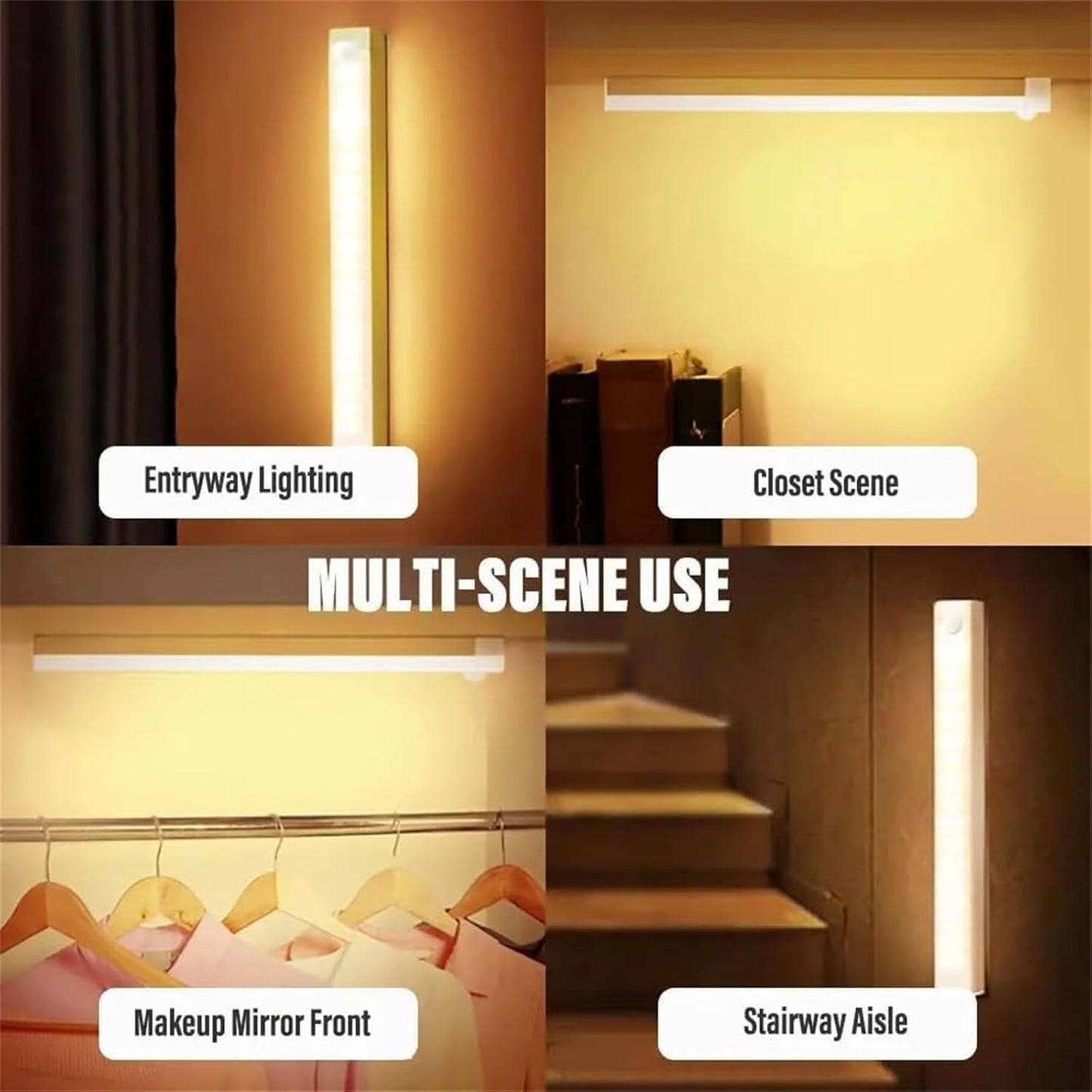 LXSNZARUY Punch-Free Smart Sensor Magnetic Ricaricabile Led Lights, Under Cabinet Motion Light, Bedroom Stair Lighting Wireless Indoor for Kitchen, Stairs, Wardrobe (Warm Light, 20 cm)