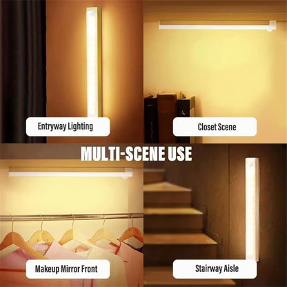 LXSNZARUY Punch-Free Smart Sensor Magnetic Ricaricabile Led Lights, Under Cabinet Motion Light, Bedroom Stair Lighting Wireless Indoor for Kitchen, Stairs, Wardrobe (Warm Light, 20 cm)