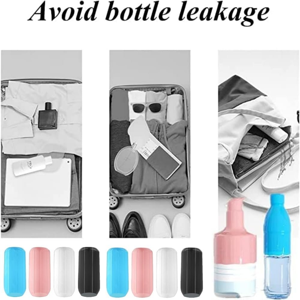 Jindizi 8Pcs Reusable Silicone Leak Proof Sleeves Elastic Sleeves, Elasticity Silicone Leak Locks for Travel Sized Toiletries Skins,Travel Bag and Carry-on Luggage (Blue/Black/White/Pink)