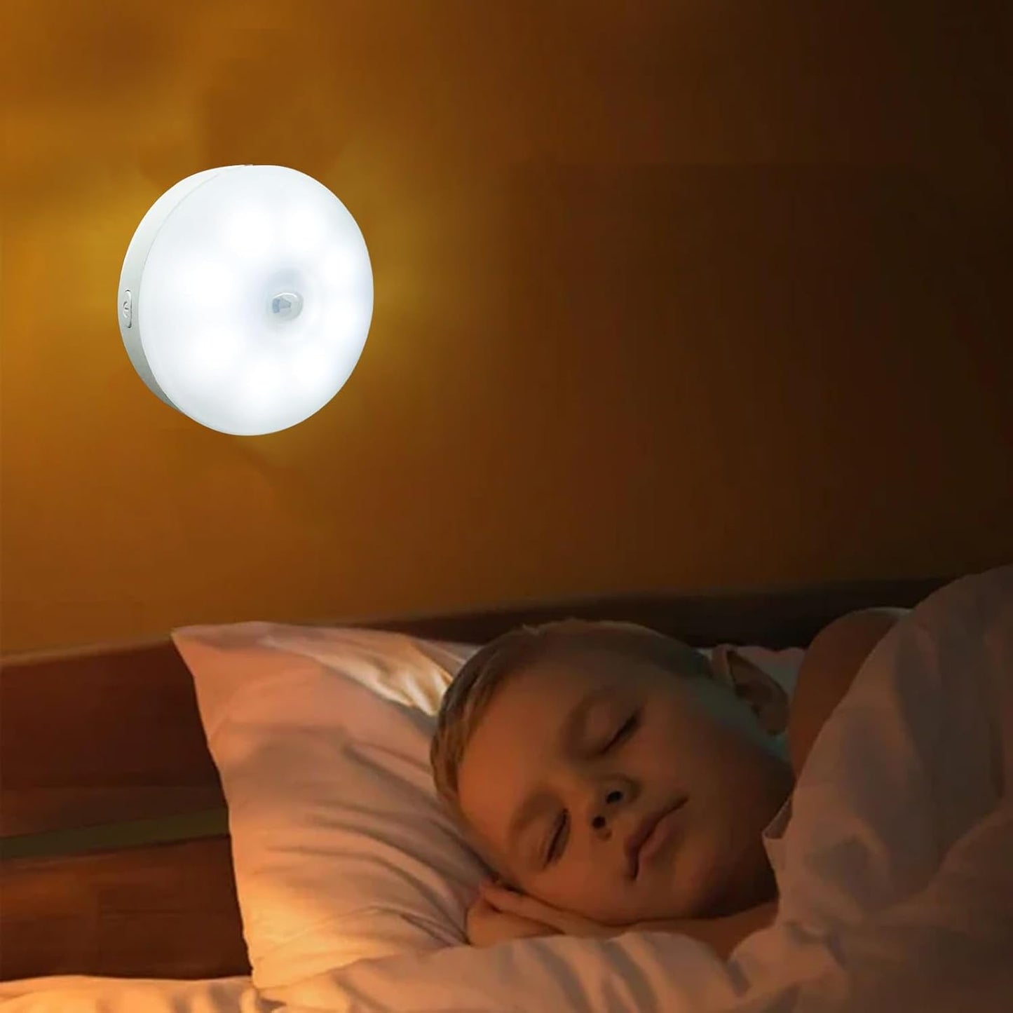 shjxi Motion Light, Sensor, Round Usb Rechargeable Smart Detector Lamp, Night Brightness Bathroom Ceiling Lighting, Light for Indoor Home Workplace Bedroom Use, 3.39x0.71 Inches