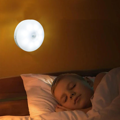 shjxi Motion Light, Sensor, Round Usb Rechargeable Smart Detector Lamp, Night Brightness Bathroom Ceiling Lighting, Light for Indoor Home Workplace Bedroom Use, 3.39x0.71 Inches