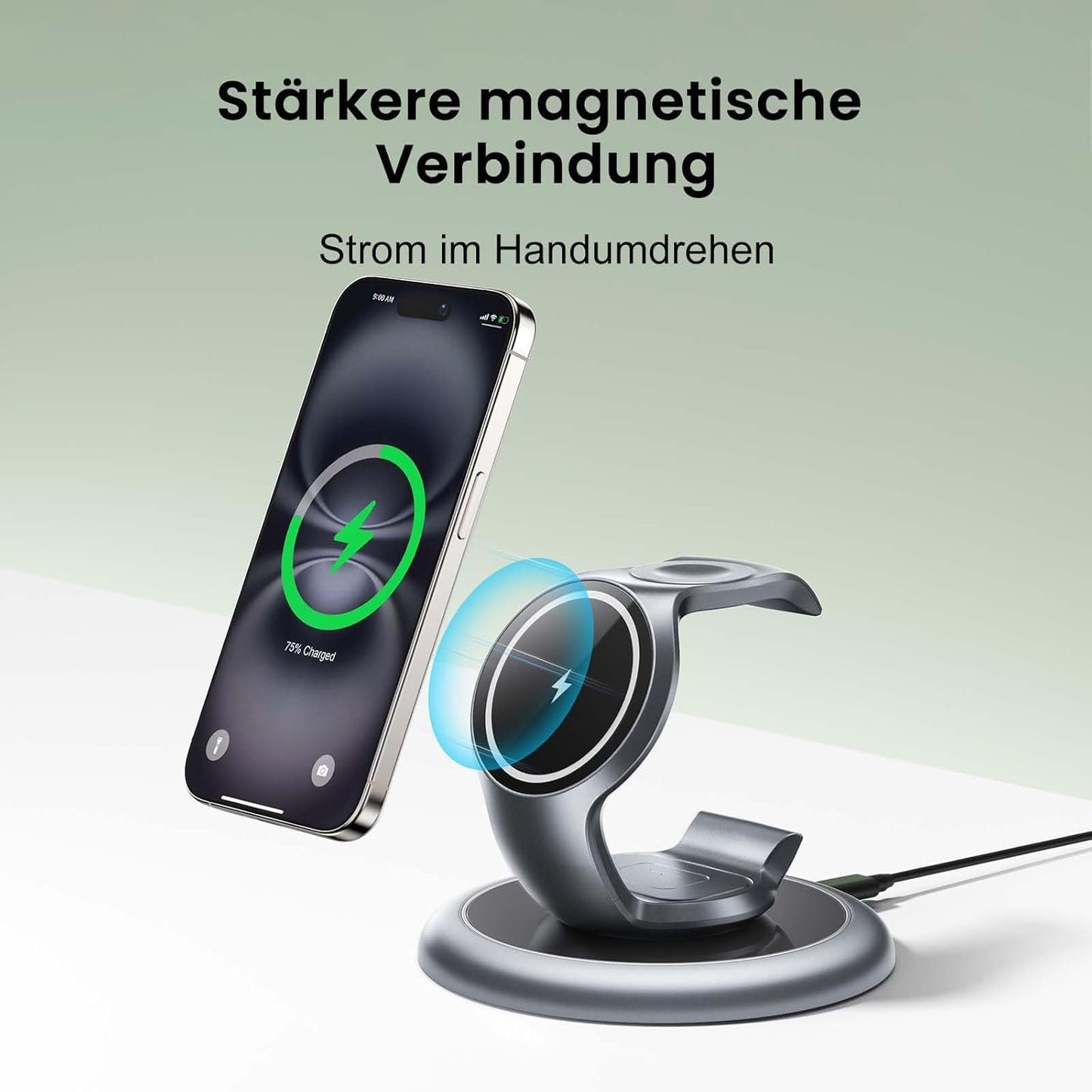 EXW Wireless Charging Station for Magsafe Charger, 3 in 1 Wireless Charger for Apple, Fast Magnetic Charger Stand for iPhone 16/15/14/13/12 Series,Apple Watch 2-10/Ultra,Airpods 4/3/2 Pro (SilverGrey)
