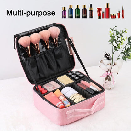 ANBOWEI Women's Beauty Case, Travel Makeup Bag Professional Large Capacity Makeup Case, Cosmetic Bag Beautician with Adjustable Divider, Makeup Bag for Cosmetic Tool (Pink), Colour: Pink, 26 L x 23 B