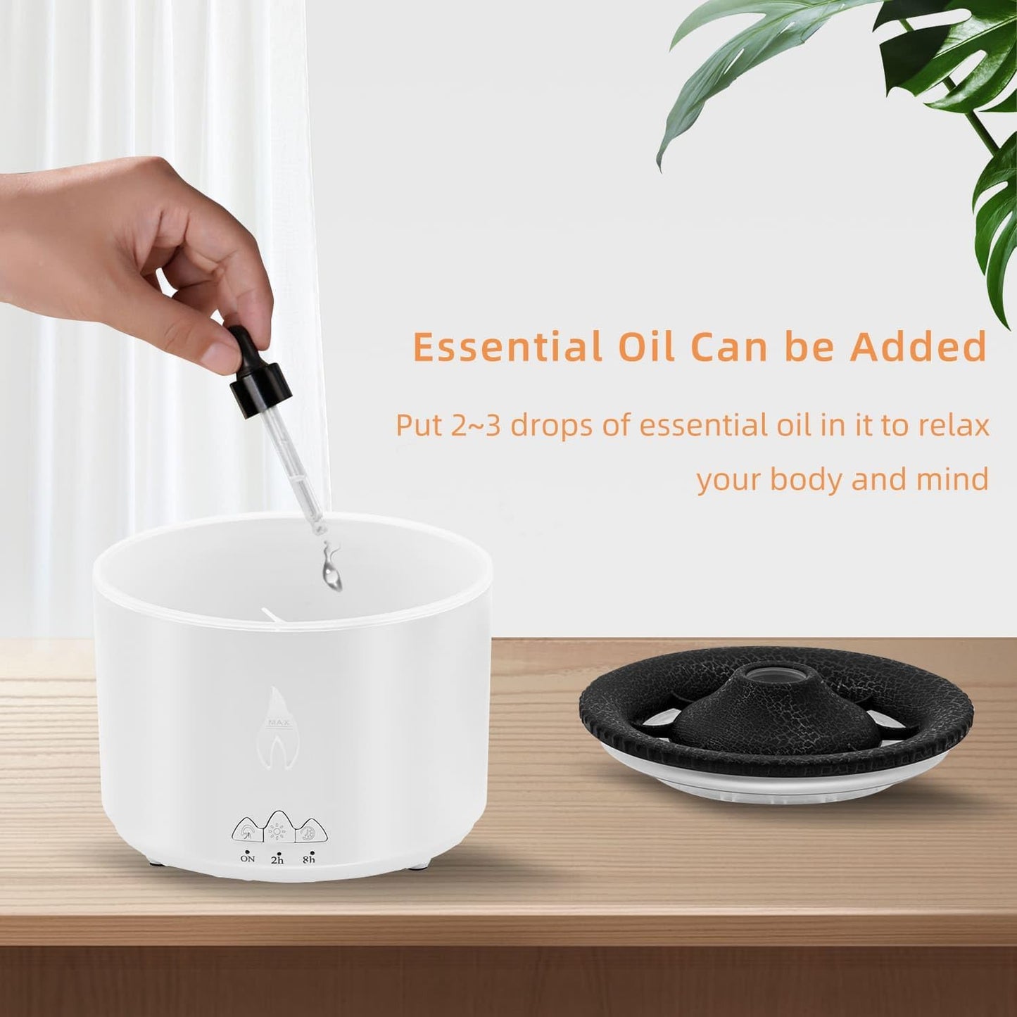 Mcbazel Volcano Humidifier Essential Oil Diffuser, 360mL Flame Air Diffuser Mist Diffuser Humidifier with Flame Light/Remote Control for Home, Office