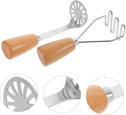PRETYZOOM 3 Sets Potato Crusher Food Crusher Heavy Starch Hot Pie Mashed Kitchen Gadget Kitchen Gadget Portable Masher Wood Vegetable Masher 2 Pieces * 3