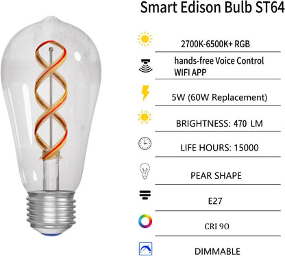 7Pandas Light Bulb Smart Wi-Fi LED Bulb Dimmable Multicolor RGBCW, E27, 60W Equivalent, Compatible with Alexa, Google Assistant, SmartThings, No Hub Required, 4 Pack