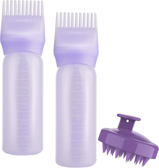 Gezimetie Root Comb 3 Pcs Scalp Massage Brush Applicator Bottle Hair Coloring Scalp Treatment Tools (Purple)