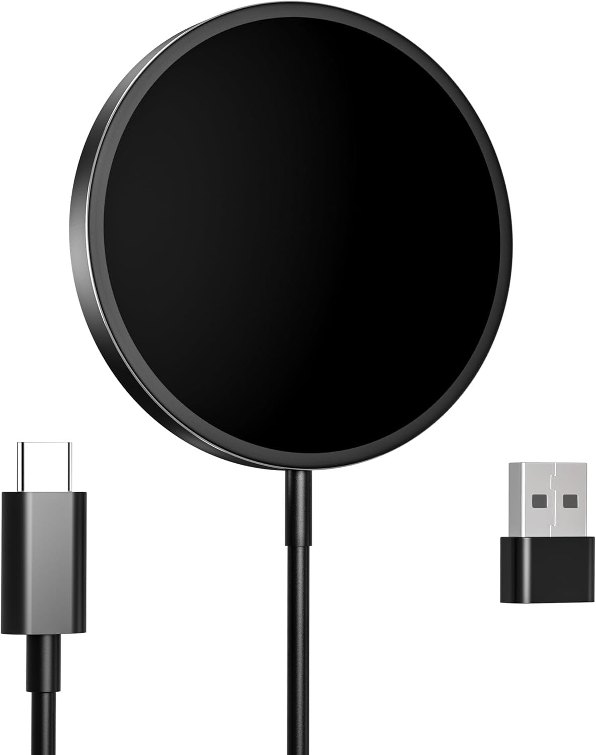Magnetic Wireless Charger,MagEase 15W mag~Safe Wireless Charger Compatible with iPhone 16/15/14/13/12 Series and AirPods 3/2/Pro, Charging Pad with USB-C Cable and USB-A Converter (Black)