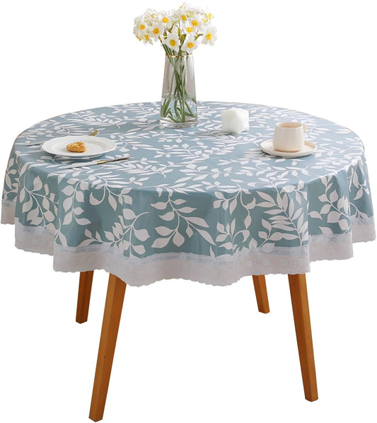 Round Tablecloth with Polyester Backing Oil Proof Table Cloth Waterproof Tablecloths Stain Resistant Non Washable PVC Table Cover for Kitchen Dining Party Tabletop Christmas Picnic (Small Leaf)