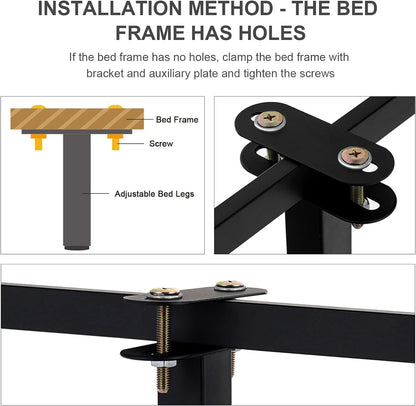 EURXLQ Adjustable Metal Bed Feet for Slatted Bases, Furniture, Sofas and TV - with Screws (Black, 4 Pieces, 12-18 cm)