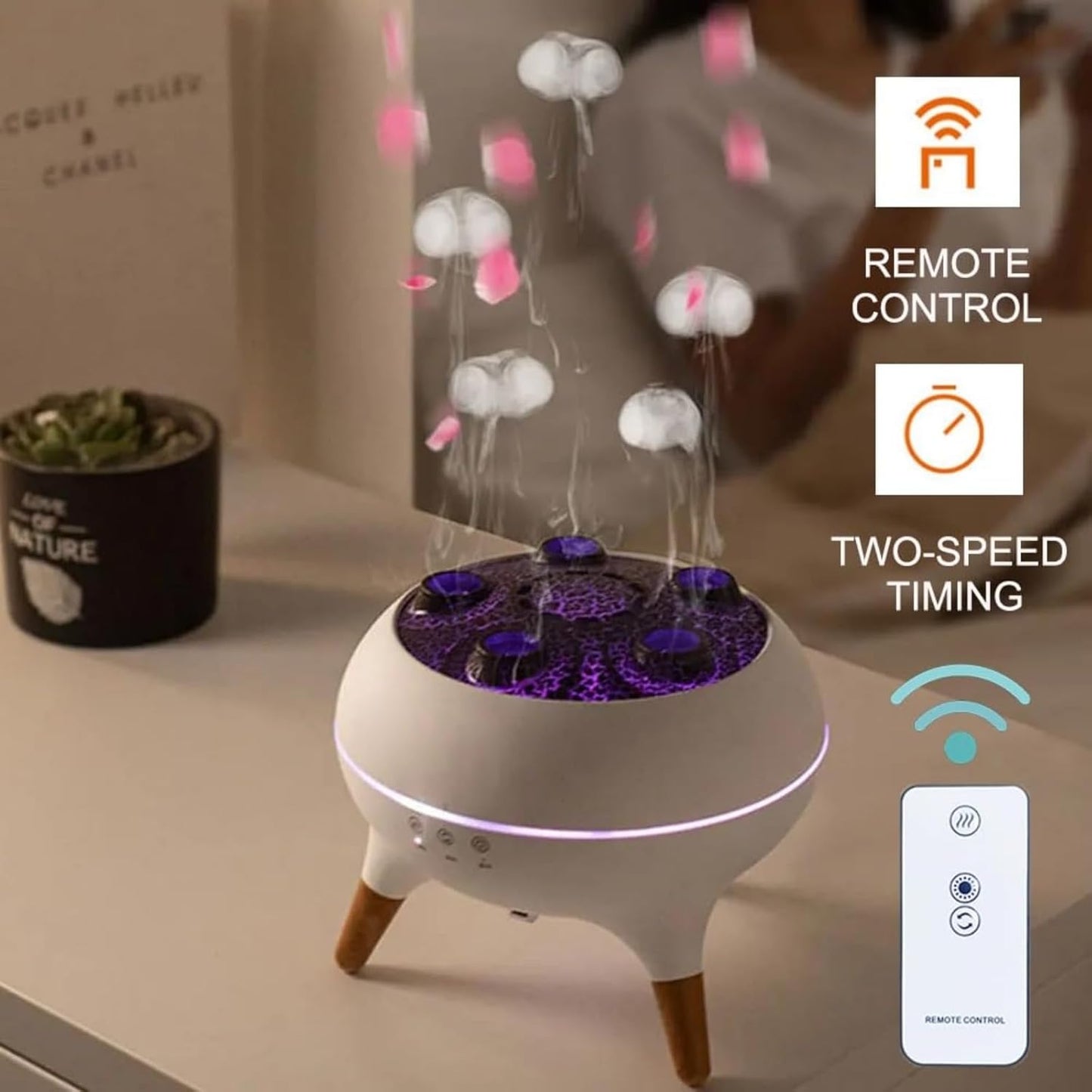 Newmelo Jellyfish Diffuser, Dynamic Jellyfish Air Humidifier, Diffuser with Sound-Activated Mist Show, Creative Jellyfishs Design Air Humidifier, with 7 Colors Led Lights and Remote Control (2Pcs)