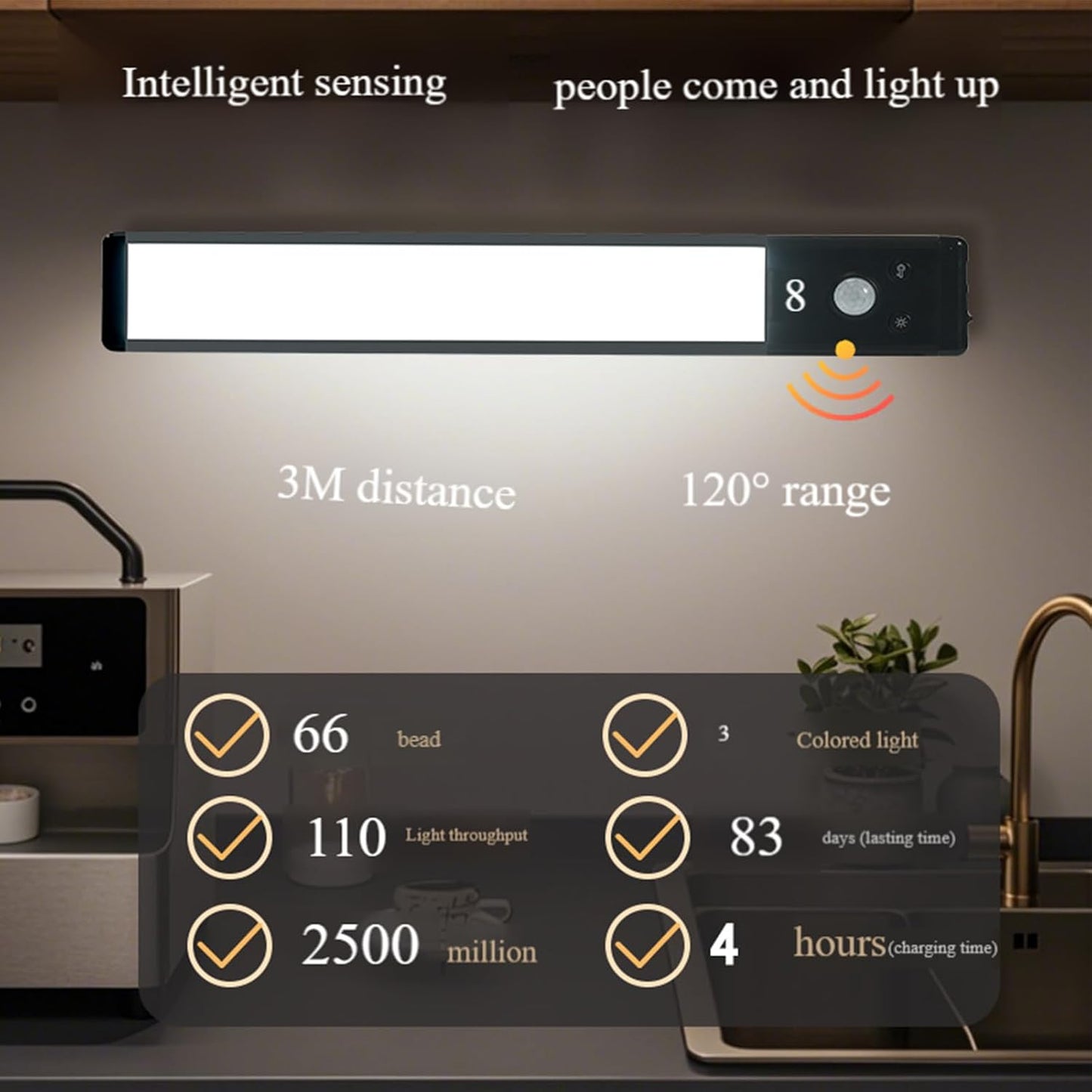 Smart Led Human Body Sensor Light, Under Cabinet Lighting, Led Motion Sensor Light Indoor Closet Lights. con illuminazione luminosa del display, funzione di risparmio energetico, 30 cm, per cucina