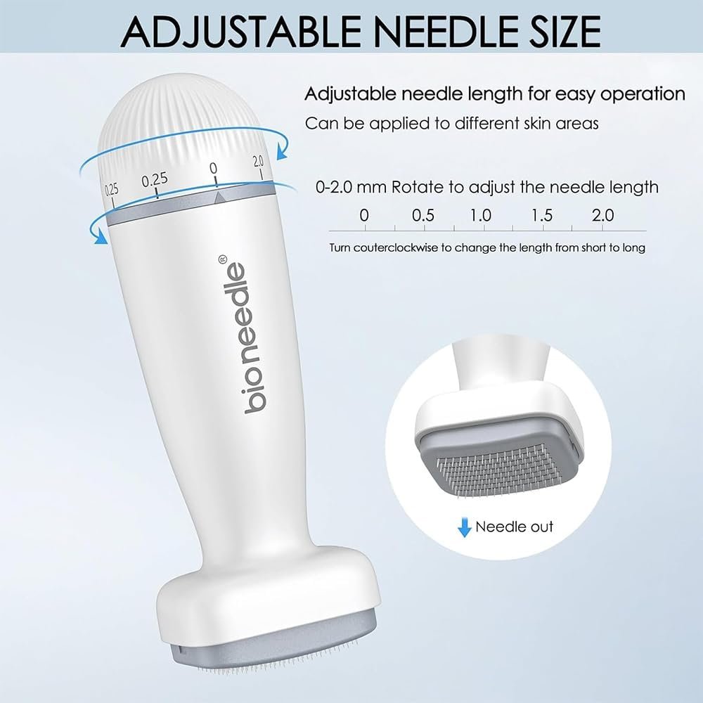 Derma Stamp, Adjustable 120 Needles Microneedling Stamp dermastamp 0-2mm Derma Roller Microneedling Pen for Hair Beard Face Skin Care (120W)