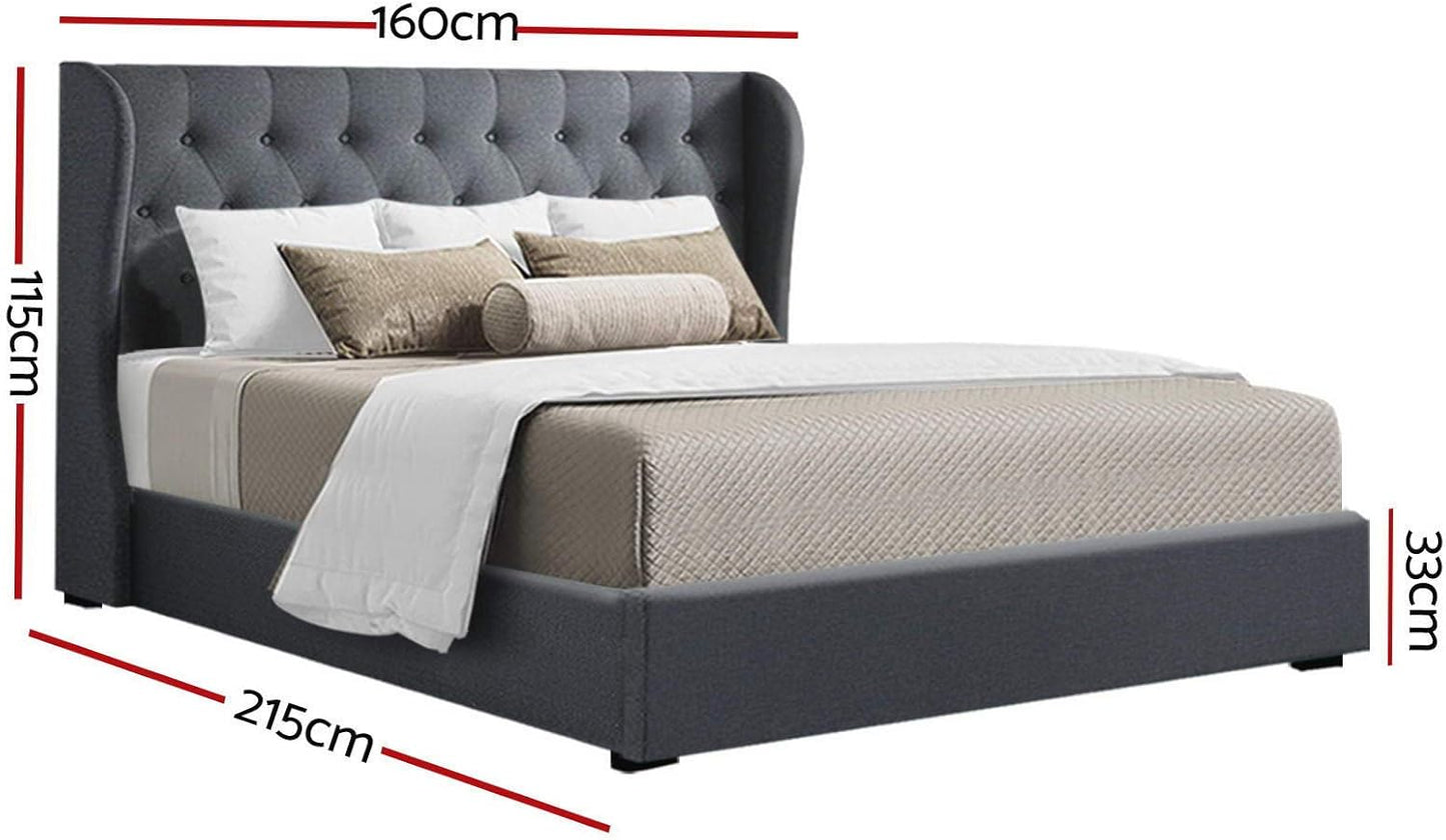 Artiss Queen Bed Frame Platform Wingback Headboard Frames Gas Lift Beds Base with Storage Space Bedroom Room Decor Home Furniture, Upholstered with Charcoal Faux Linen Fabric + Foam + Wood
