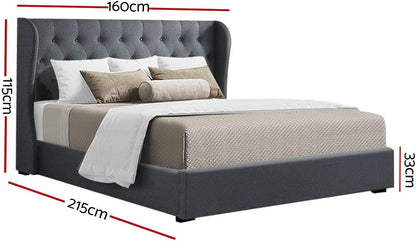 Artiss Queen Bed Frame Platform Wingback Headboard Frames Gas Lift Beds Base with Storage Space Bedroom Room Decor Home Furniture, Upholstered with Charcoal Faux Linen Fabric + Foam + Wood