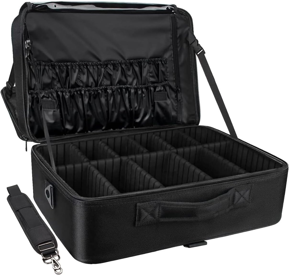 EZONEDEAL Travel Makeup Case Makeup Cosmetic Organizer Bag Waterproof Portable Artist Storage Bag with Adjustable Dividers for Brushes Toiletry Jewelry Digital Accessories Holder (Medium)
