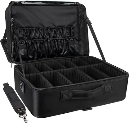 EZONEDEAL Travel Makeup Case Makeup Cosmetic Organizer Bag Waterproof Portable Artist Storage Bag with Adjustable Dividers for Brushes Toiletry Jewelry Digital Accessories Holder (Medium)