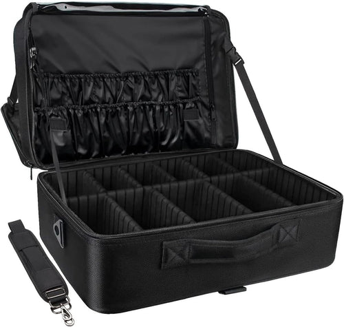EZONEDEAL Travel Makeup Case Makeup Cosmetic Organizer Bag Waterproof Portable Artist Storage Bag with Adjustable Dividers for Brushes Toiletry Jewelry Digital Accessories Holder (Medium)