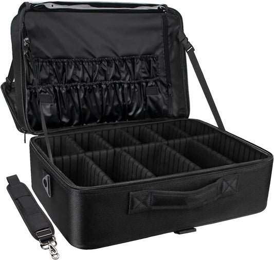 EZONEDEAL Travel Makeup Case Makeup Cosmetic Organizer Bag Waterproof Portable Artist Storage Bag with Adjustable Dividers for Brushes Toiletry Jewelry Digital Accessories Holder (Medium)
