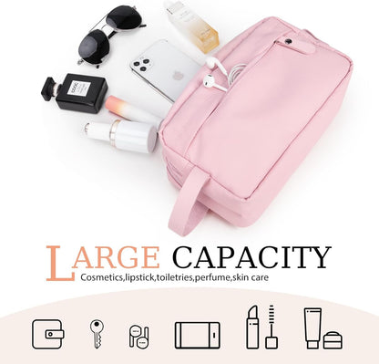 Toiletry Bag Oxford Cloth Toiletry Bag for Men and Women Portable Travel Shaving Dopp Kit Water-Resistant Cosmetic Bag Travel Organizer Storage for Accessories,Pink