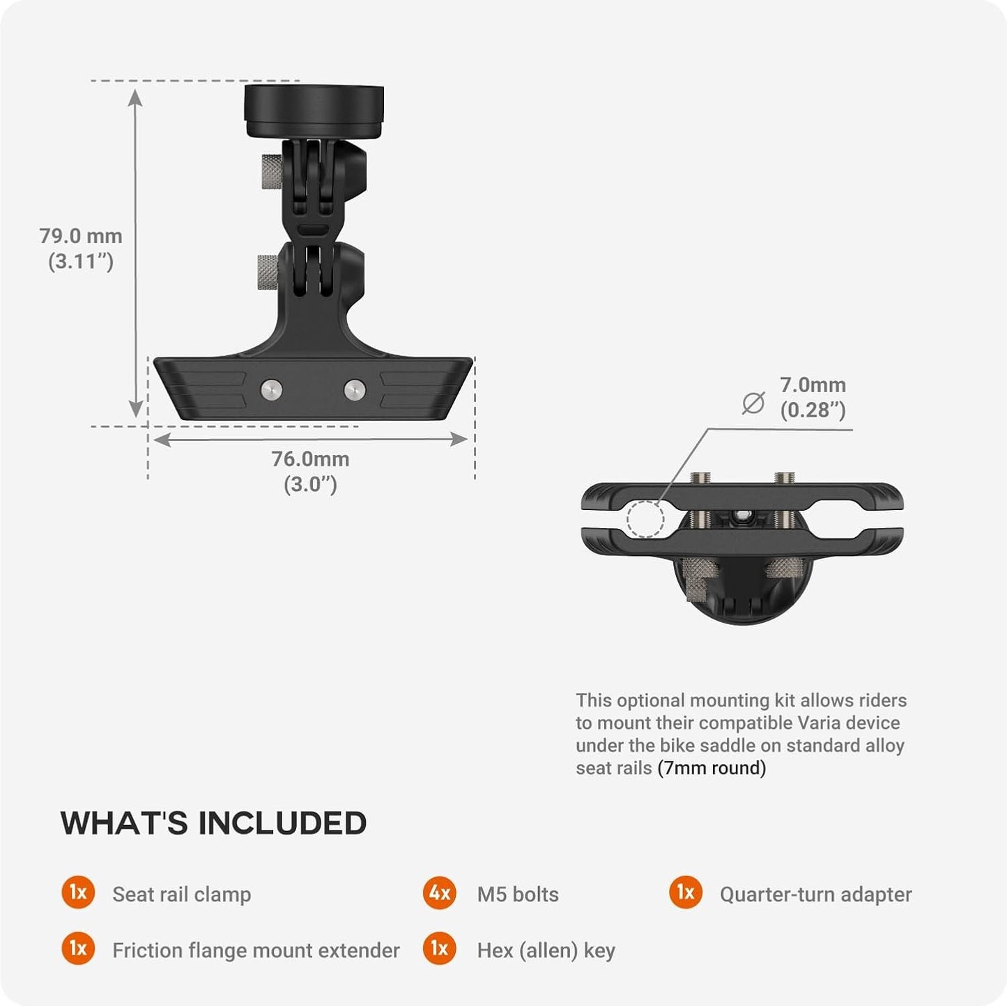 TUSITA Seat Rail Mount Kit Compatible with Garmin Varia RTL510 RTL515 RVR315 Rearview