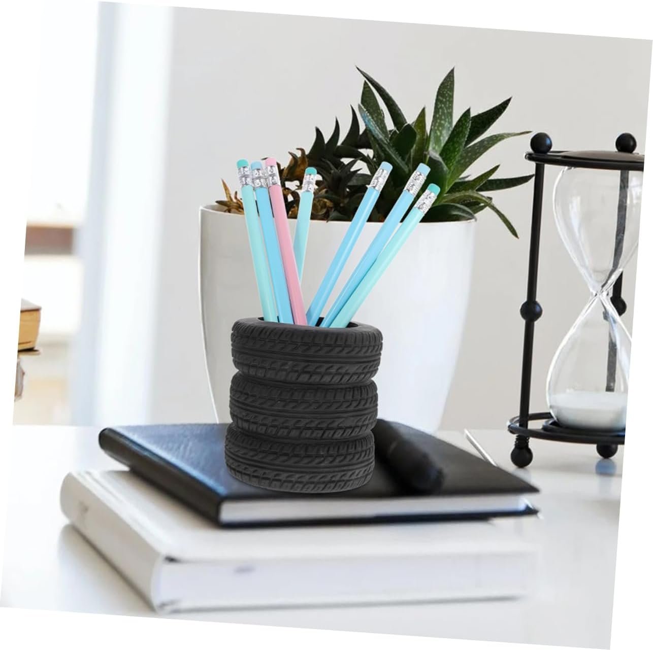 Angoily 2pcs Creative Tire Shaped Pen Holder Unique Desk Caddy for Office Organization Multi Functional Pencil Organizer Distinctive Design for Clutter Workspace for Stationery Storage