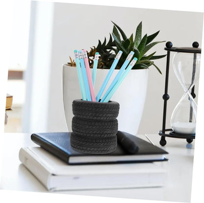 Angoily 2pcs Creative Tire Shaped Pen Holder Unique Desk Caddy for Office Organization Multi Functional Pencil Organizer Distinctive Design for Clutter Workspace for Stationery Storage
