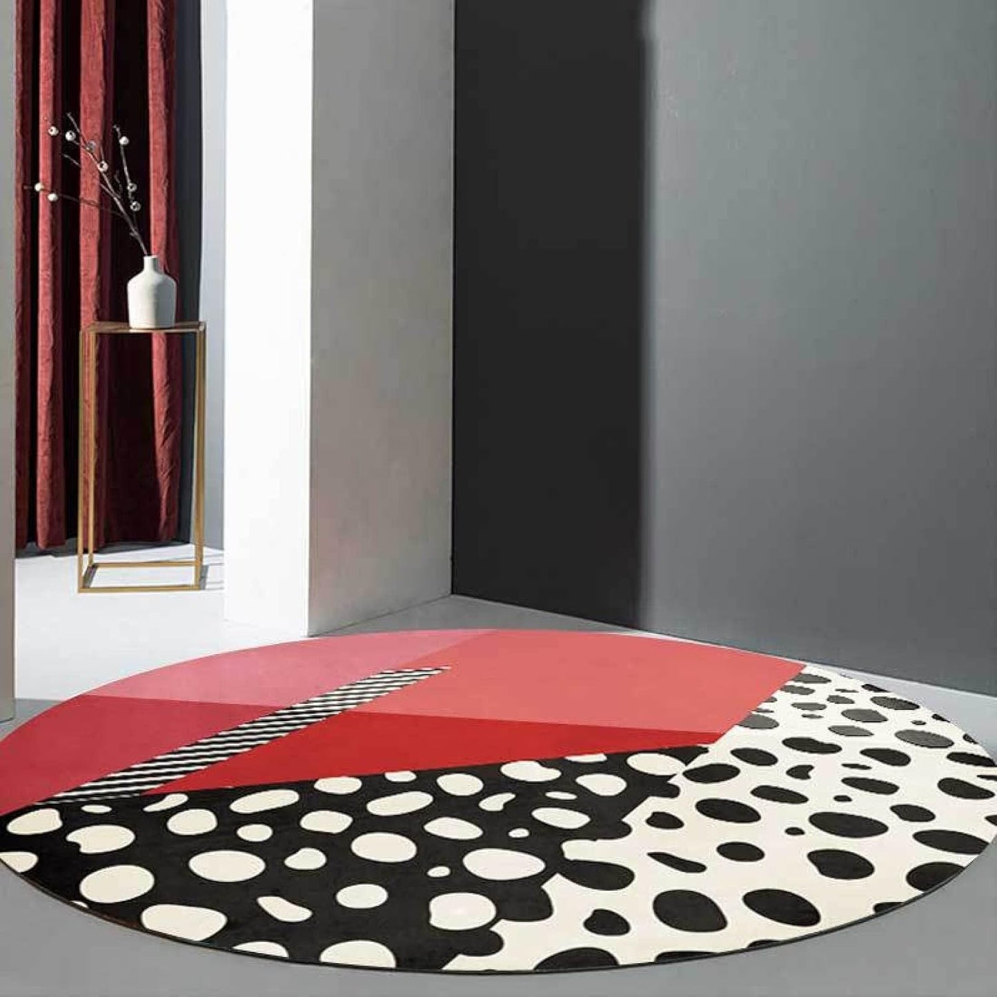 Round Rug Living Room Rugs Non-Slip Washable Modern Carpets for the Home, Simple Red and White Spots, Diameter 60 cm