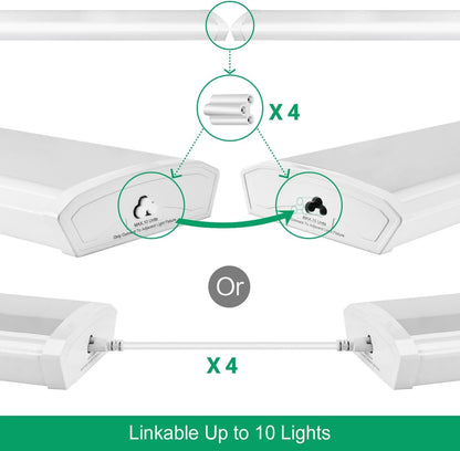 FAITHSAIL Linkable 4FT LED Wraparound Light 40W Flush Mount Garage Shop Lights, 4400lm, 4000K, 4 Foot Linear Wrap Ceiling Lighting Fixture for Workshop Office Kitchen, Fluorescent Replacement, 4 Pack